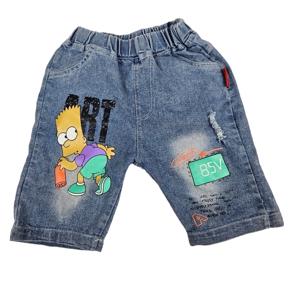 MS & WZ‎ Kids Bart Simpson Spray Painting Denim Jean Shorts Size 5 Boys N24 - Picture 1 of 7